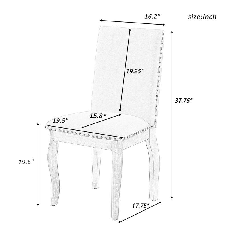 Set of 4 Dining Chairs Wood Upholstered Fabirc Dining Room Chairs with Nailhead