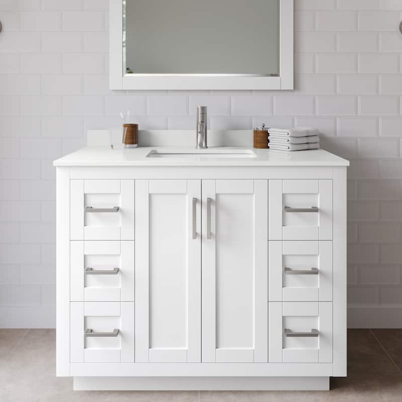 Wyndham Collection WCF292942S-QTZ-UNSMXX Miranda 42" Free Standing - White / White Quartz Top / Brushed Nickel Hardware