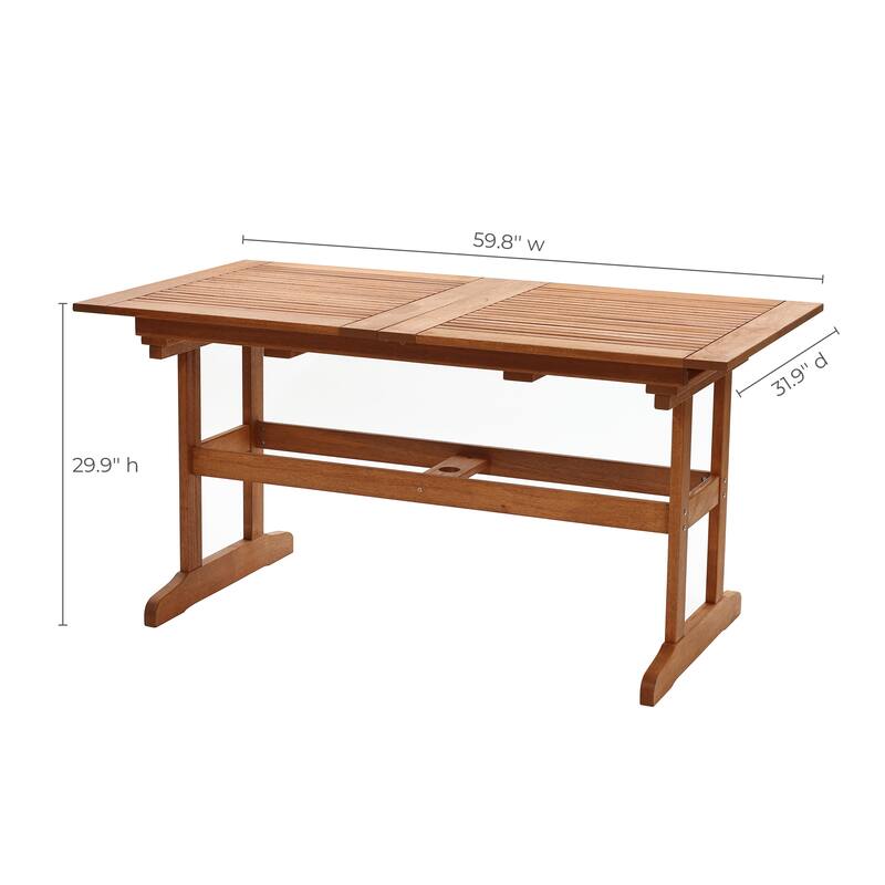 Carmel Solid Wood Extendable Outdoor Dining Table with Umbrella Hole - 59.8" L (78.3" L extended)