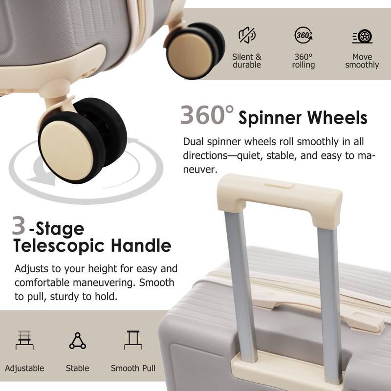 Luggage Set 3 Piece, Lightweight Durable ABS Suitcases with Spinner Wheels and TSA Lock, Carry-on & Checked Travel Luggage