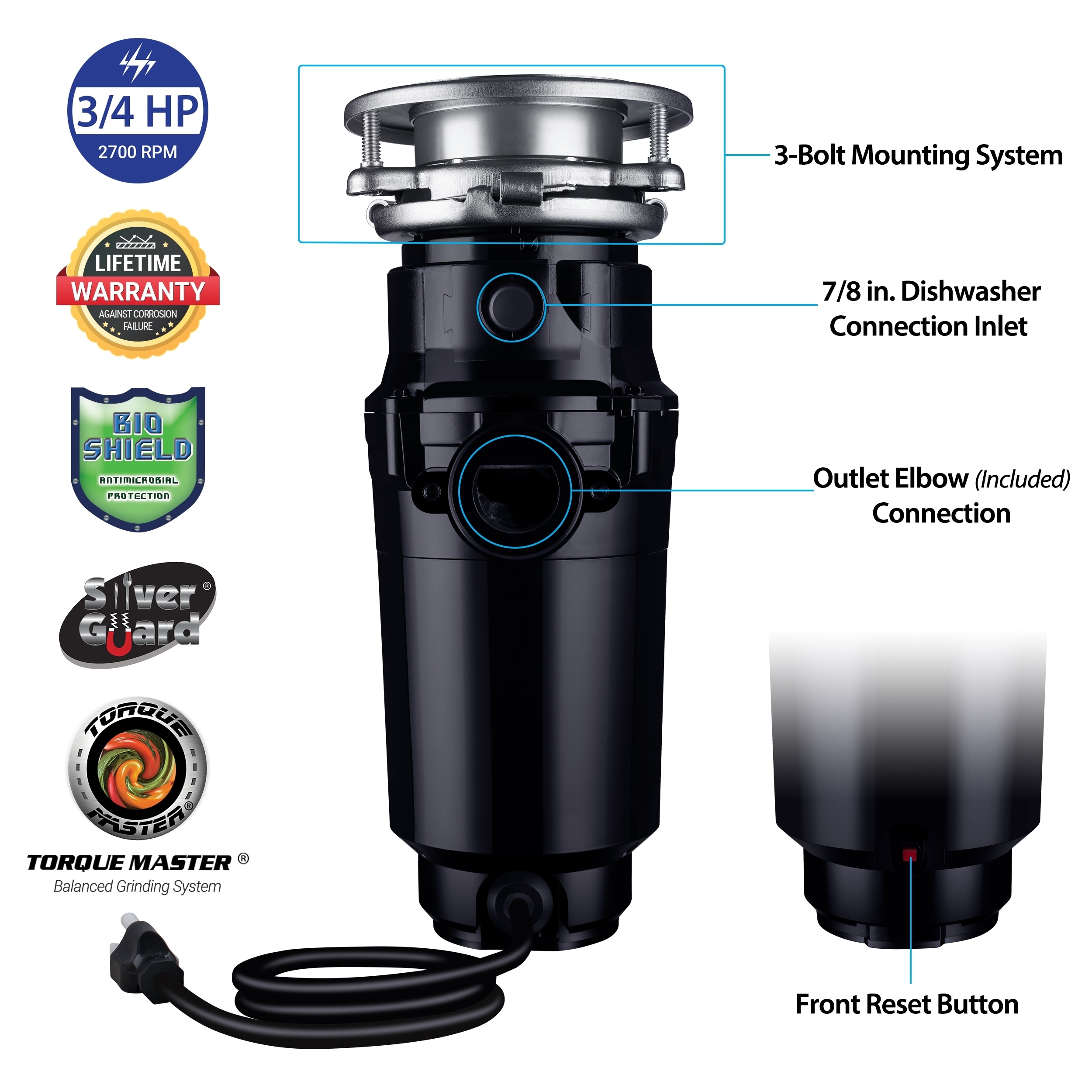 Waste Maid 3/4 HP Slim Line Garbage Disposal with Attached Power Cord 3/4  hp On Sale Bed Bath  Beyond 35631290