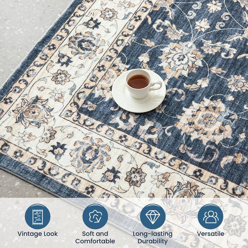 Glitzhome Traditional Distressed Floral Boho Printed Oriental Area Rugs