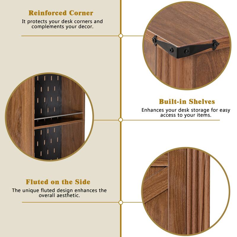 55" Farmhouse Office Desk with Storage Cabinet & Charging Station, Barn Door Design Computer Writing Desk