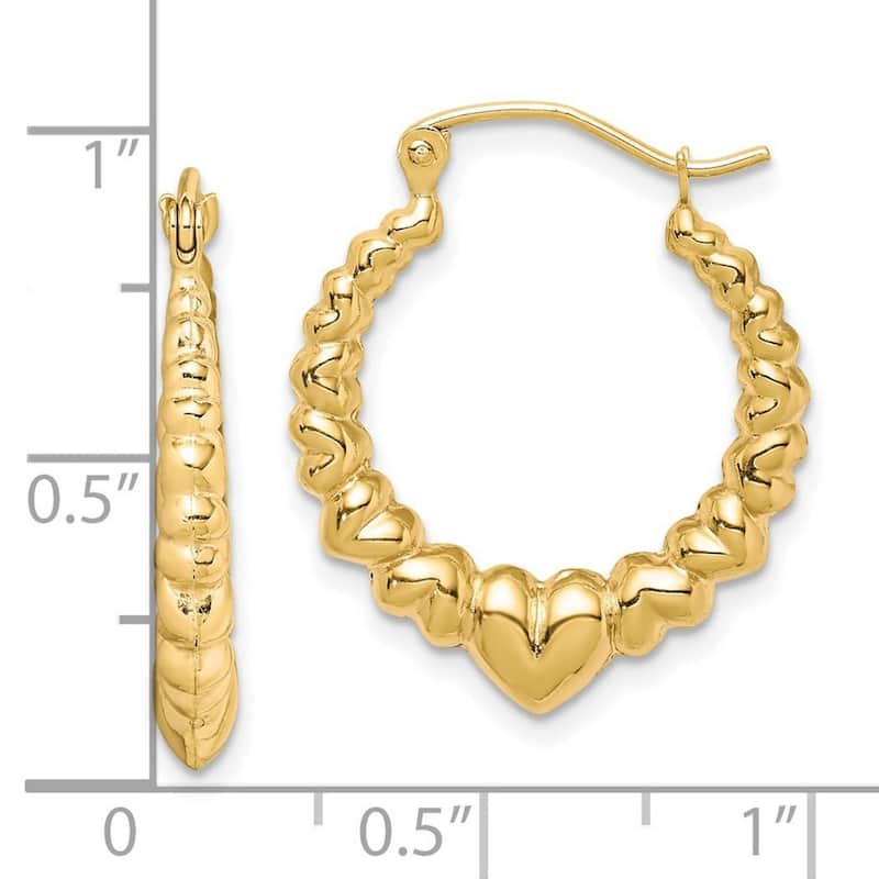 Curata 10k Yellow Gold Polished Graduating Hearts Hoop Earrings 15x3mm