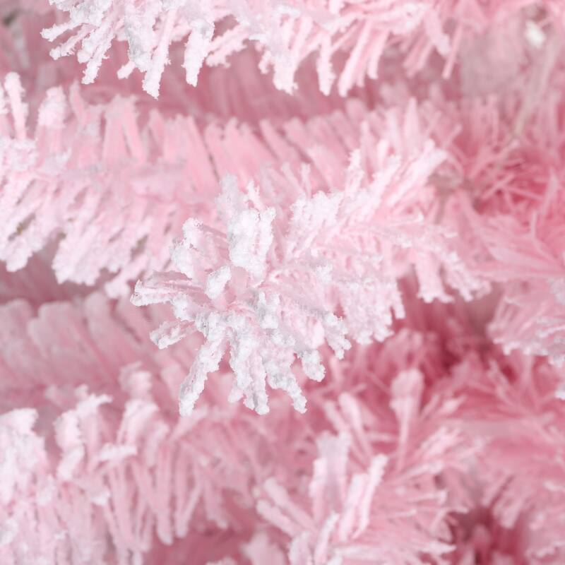 Glitzhome 4ft/5ft Pre-Lit Flocked Pink Artificial Christmas Porch Tree with Foot Pedal LED Lights