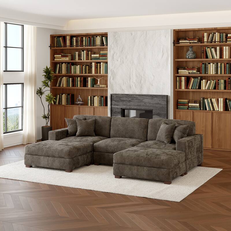 Oversized Chenille Modular Sectional Sofa Conversation Set with 2 Ottomans