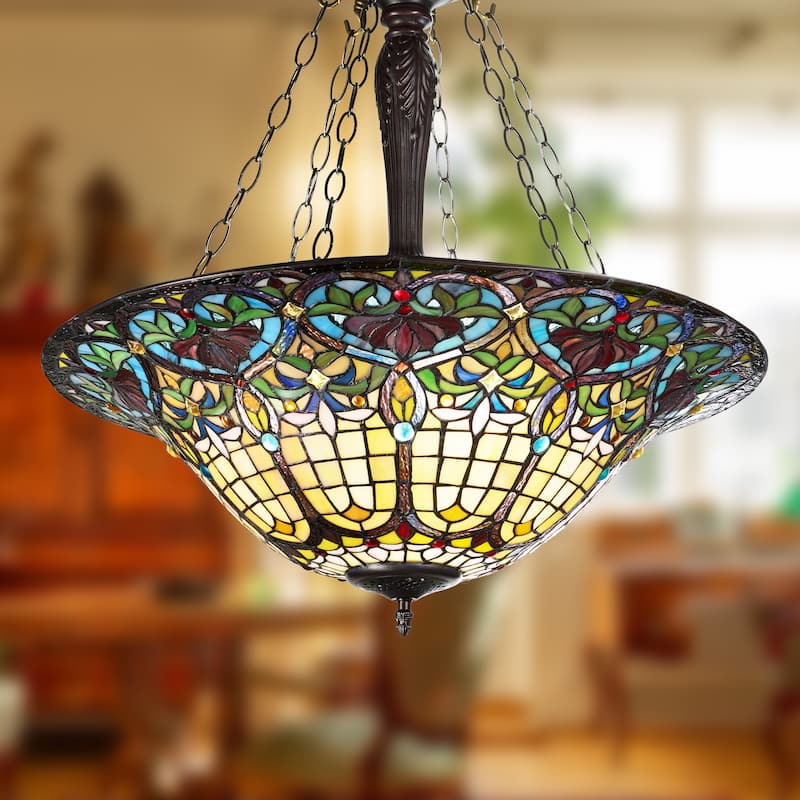 Ava River of Goods Multicolor Stained Glass and Metal 24-Inch Pendant Light with Adjustable Hanging Cord - 24" x 24" x 84"