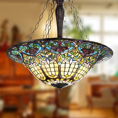 Ava River of Goods Multicolor Stained Glass and Metal 24-Inch Pendant Light with Adjustable Hanging Cord - 24" x 24" x 84"