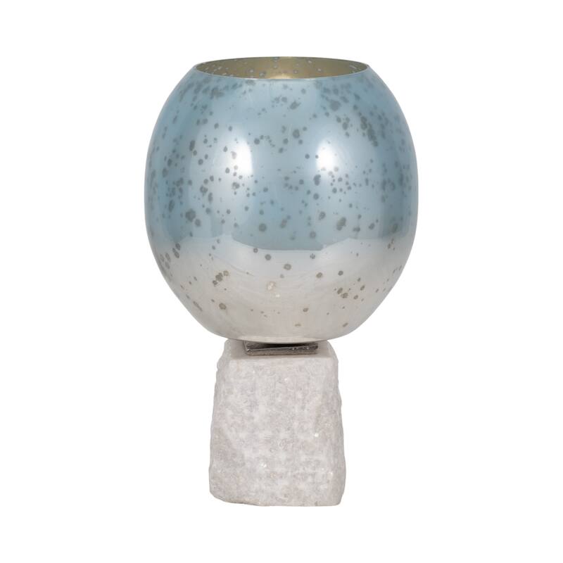 Glass Round Bowl Pillar Holder Marble Base