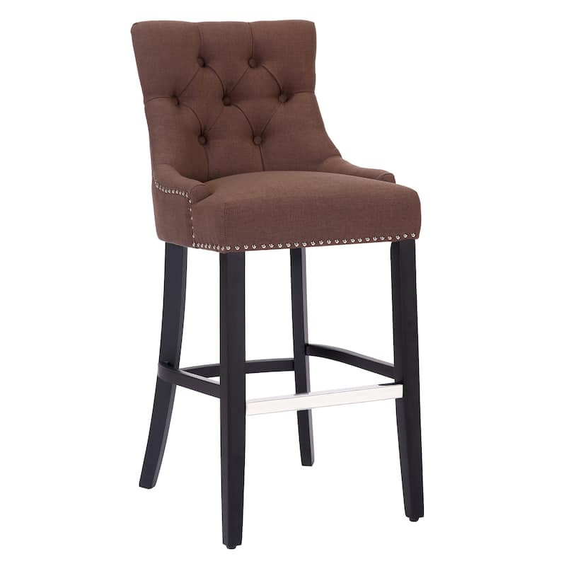 Carter 29" Linen Fabric Tufted Upholstered BarStool - N/A - Brown