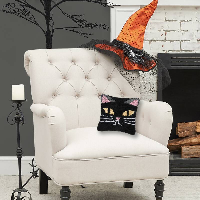Spooky Cat Face Halloween Hooked Pillow