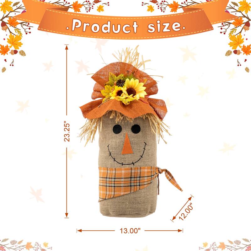 Glitzhome 23.25"H Fall Linen Scarecrow Doorstop Porch Decor - 13"W x 12"D x 23.25"H