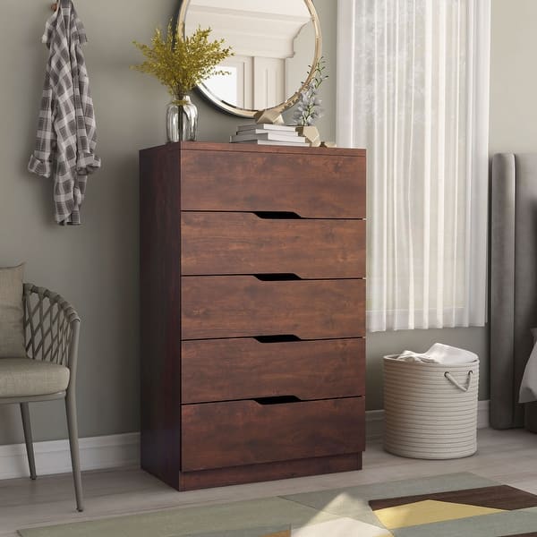  VredHom Fabric Dresser for Bedroom, Tall Skinny Dresser with 5  Wide Drawers, Storage Organizer Tower, Steel Frame Wooden Top for Closet,  Living Room, Hallway, Nursery(Brown) : Home & Kitchen