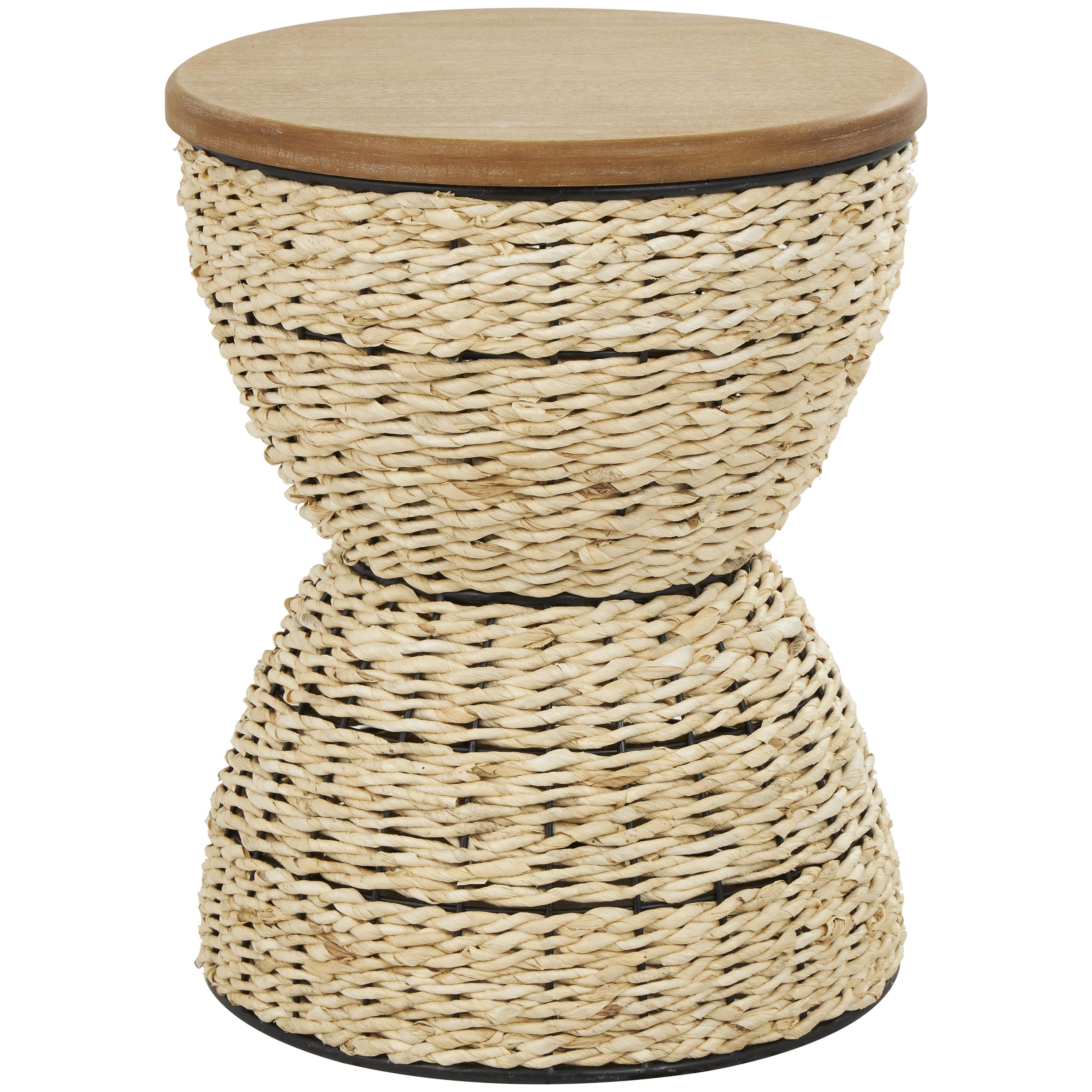 Roche River Decor - Rattan Handmade Woven Accent Table with Wood Tabletop and Black Frame - Brown