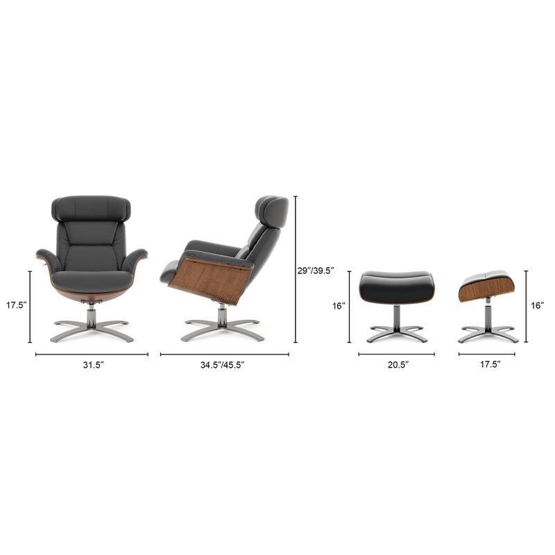 Jovan 31.5" Genuine Leather Recliner Lounge Chair with Ottoman