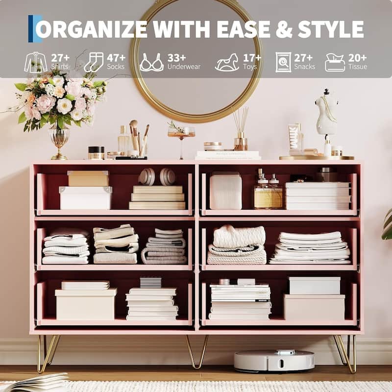 47" Wide Modern Fluted Dresser for Bedroom with 6 Drawers