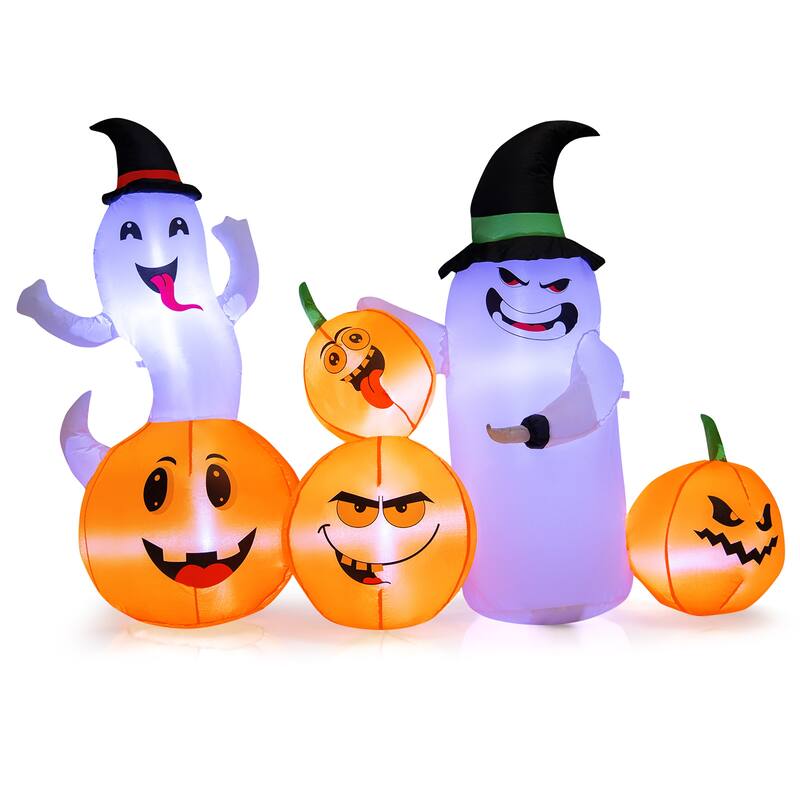Gymax 6FT Halloween Inflatable Pumpkin & Ghost Combo Decor w/ LED &