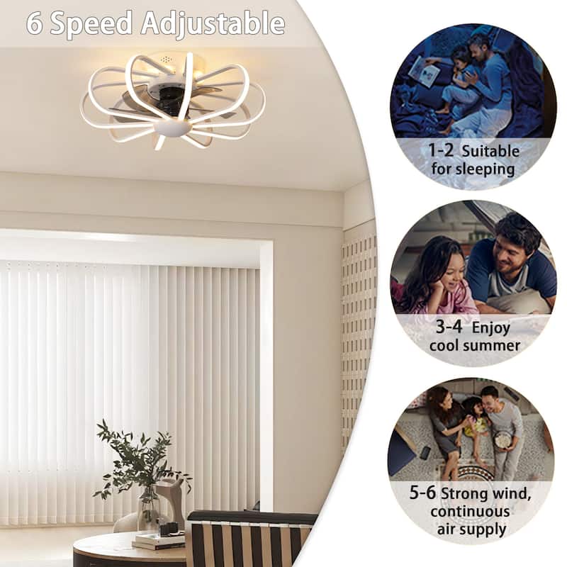 Starsky 23'' Drum Flush Mount LED Ceiling Fan with Light,6-Speed Low Profile Smart APP Control Ceiling Fan with Remote