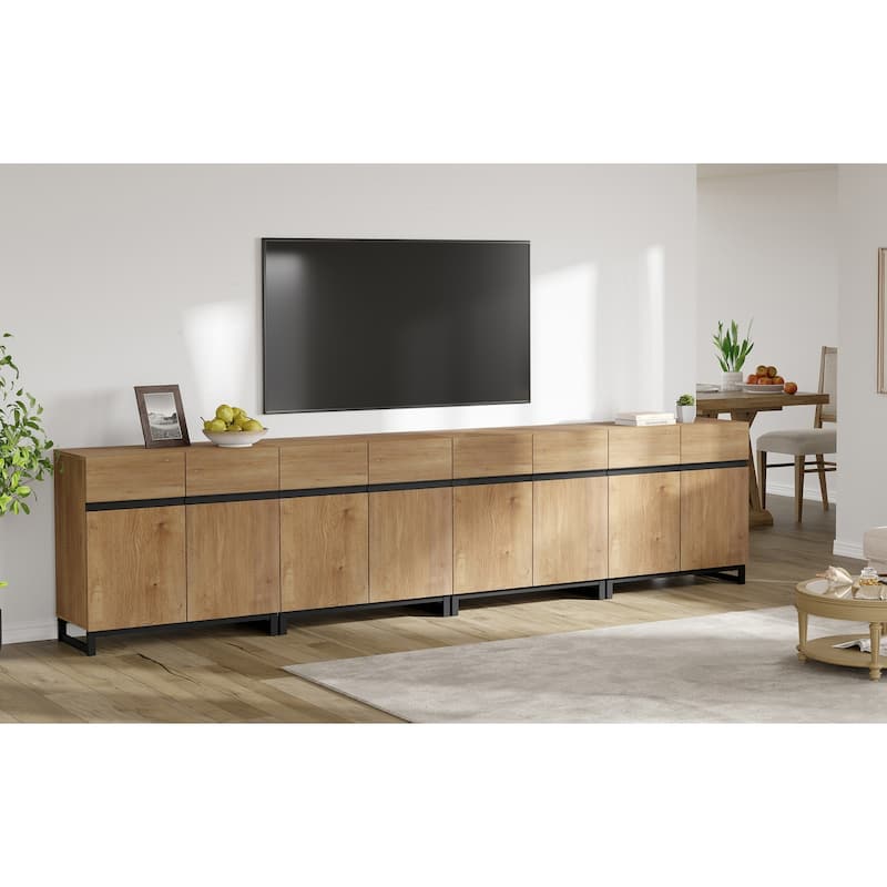 Modern TV Stand for TVs up to 120 inch, 4 in 1 TV Console with Adjustable Shelves, Media Console Table - 4 piece - Oak