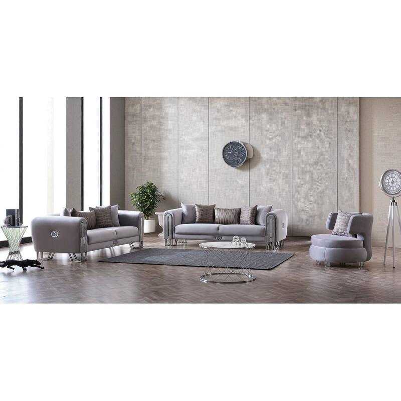 Naturev 3 Pieces Living Room Sets 2 Sofa 1 Chair - Grey