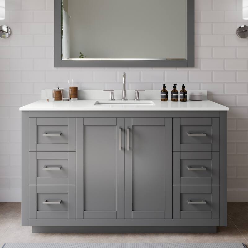 Wyndham Collection WCF292954S-QTZ-US3MXX Miranda 54" Free Standing - Dark Gray / White Quartz Top / Brushed Nickel