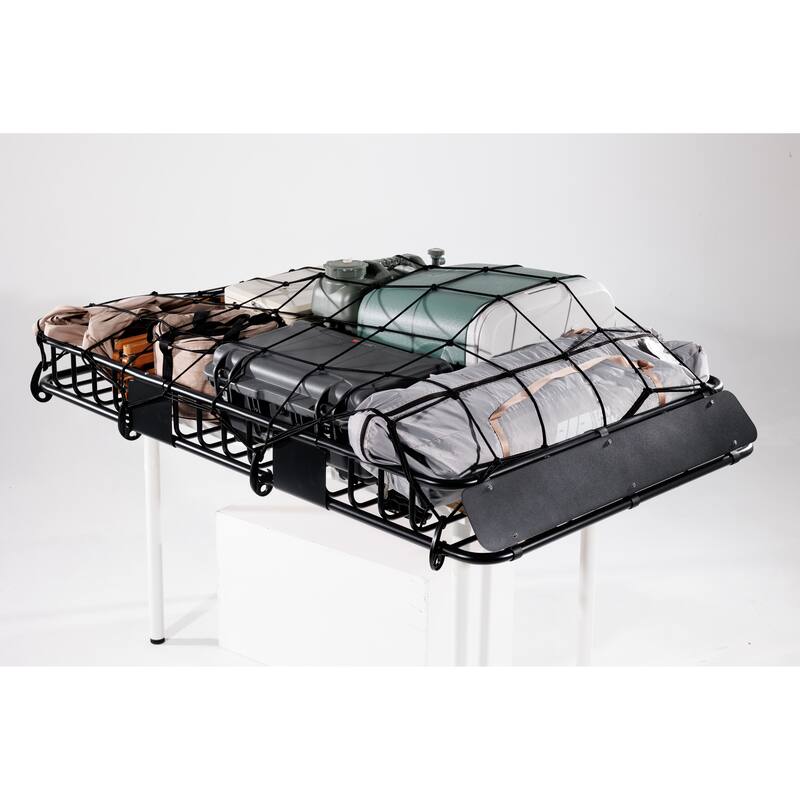 Roof Rack Basket With Net, Rooftop Steel Roof Rack, Cargo Carrier with 250 Lbs Capacity, Extension Black Car Top Luggage Holder