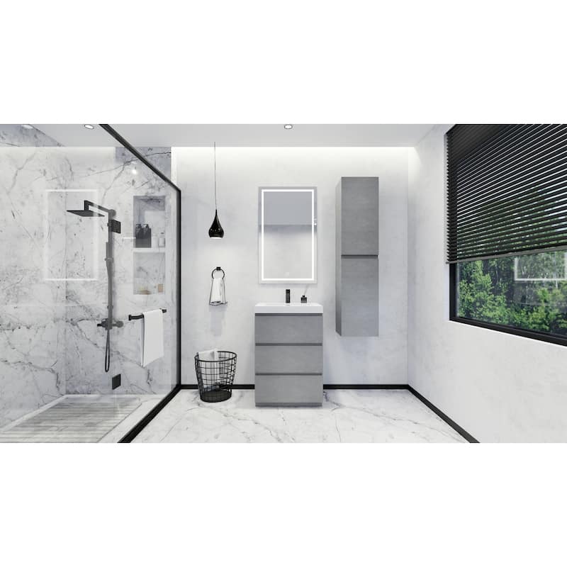 Angeles 24" freestanding bath vanity with single basin reinforced acrylic top - 24 - Cement Gray