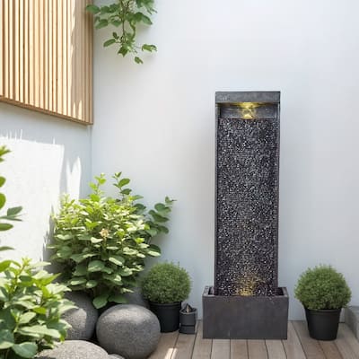 Polyresin Outdoor Modern Sphere and Pedestal Fountain with LED Light and Pump