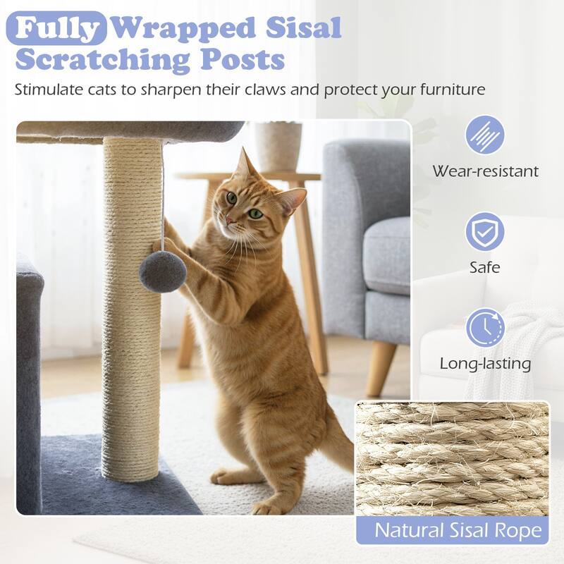 Gymax 19.5'' Small Cat Tree w/Large Padded Plush Perch Condo Sisal