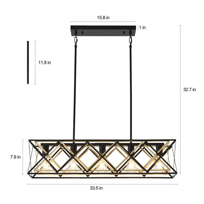 5-Light Kitchen Island Lighting for Farmhouse Linear Chandeliers - Matte black
