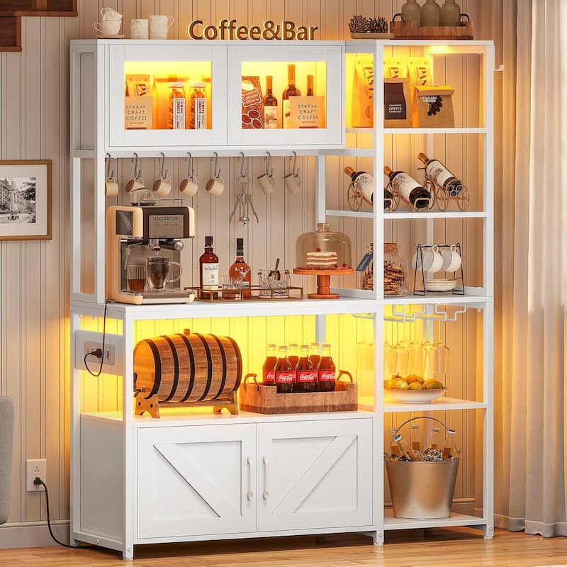 Standing Baker's Rack Kitchen Storage Cabinet Microwave Stand Glass Cabinet