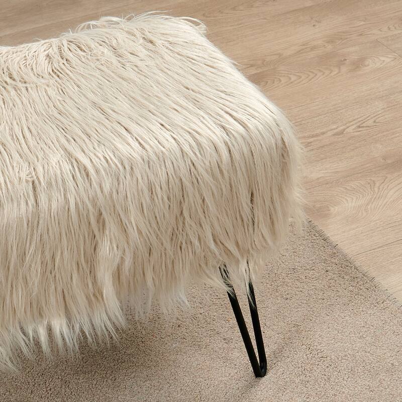 Mongolian Fauxfur Ottoman