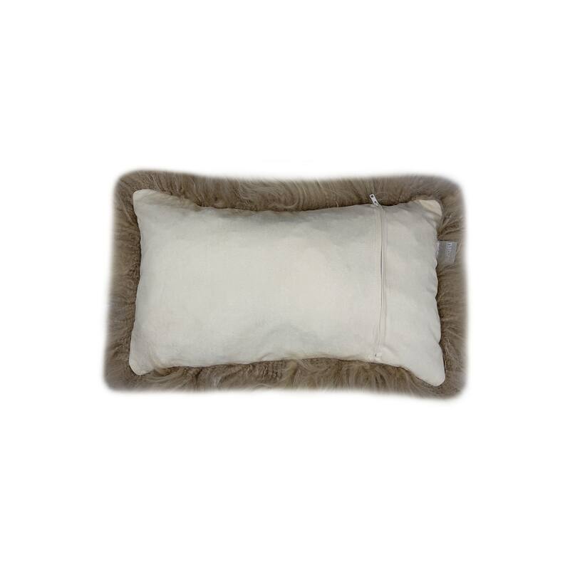 Set of Two 12" X 20" Taupe Sheepskin Lumbar Throw Pillows
