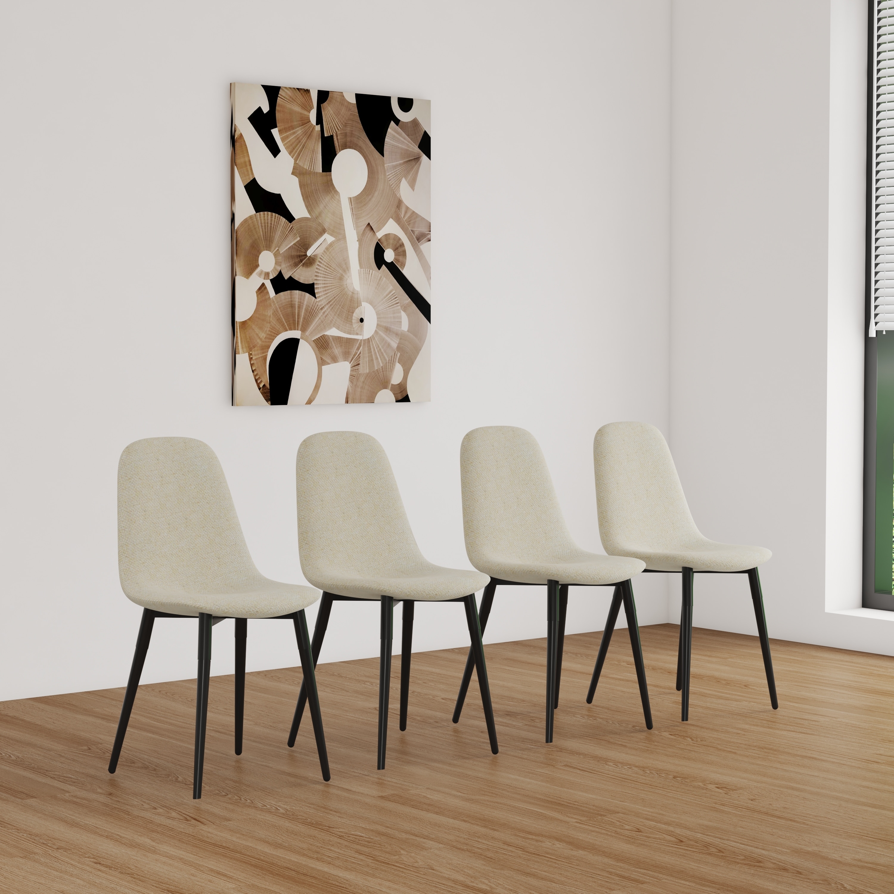 4 Dining Chairs,Accent Chairs with Fabric Upholstered Seat,Spoon Shape Chair with Black Metal Legs Dining Side Chairs