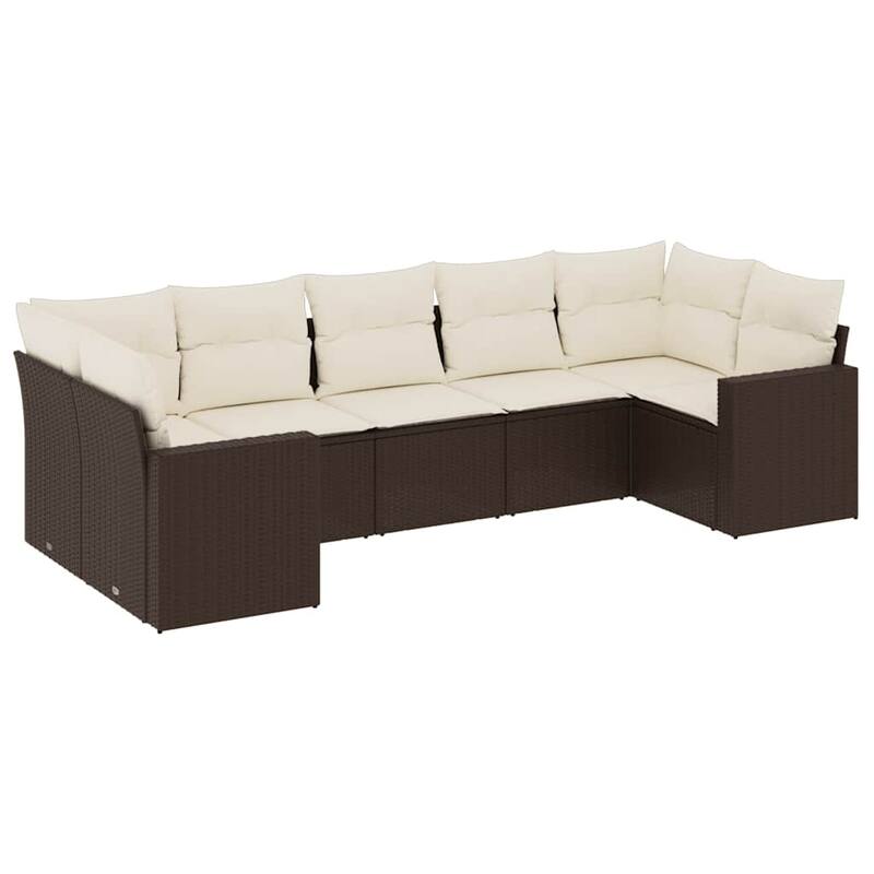 vidaXL Patio Sofa Set with Cushions Outdoor Furniture 7 Piece Poly Rattan - 24.4 x 25.8 x 27.2