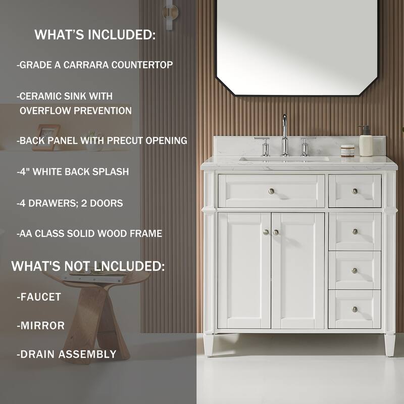 36''/48''/60'' Freestanding Bathroom Vanity with Single/Double Sink & Drawers, White