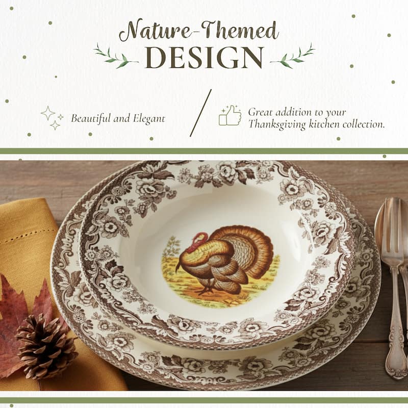 Spode Woodland Set of 4 Turkey Soup Plates - 9 inch