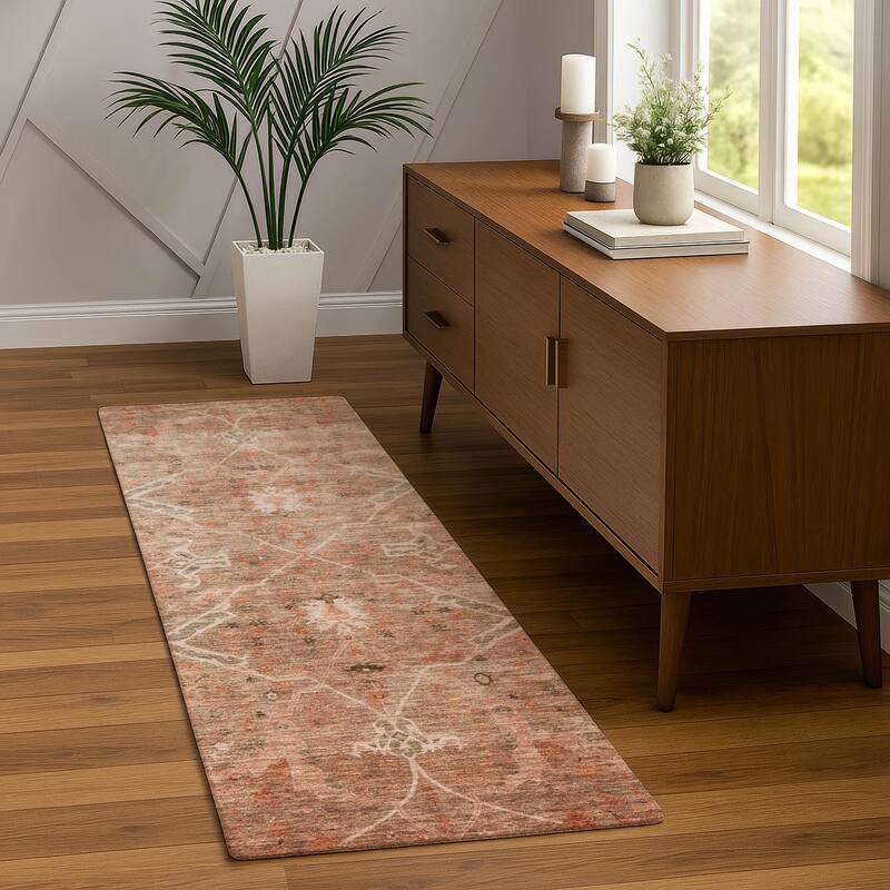 Machine Washable Indoor/ Outdoor Vintage Traditional Chantille Rug
