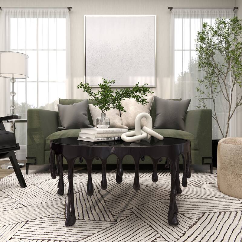 Aluminum Metal Accent, Console, and Coffee Table Collection with Drip Melting Design and Smoke Shaded Glass Top Multiple Colors