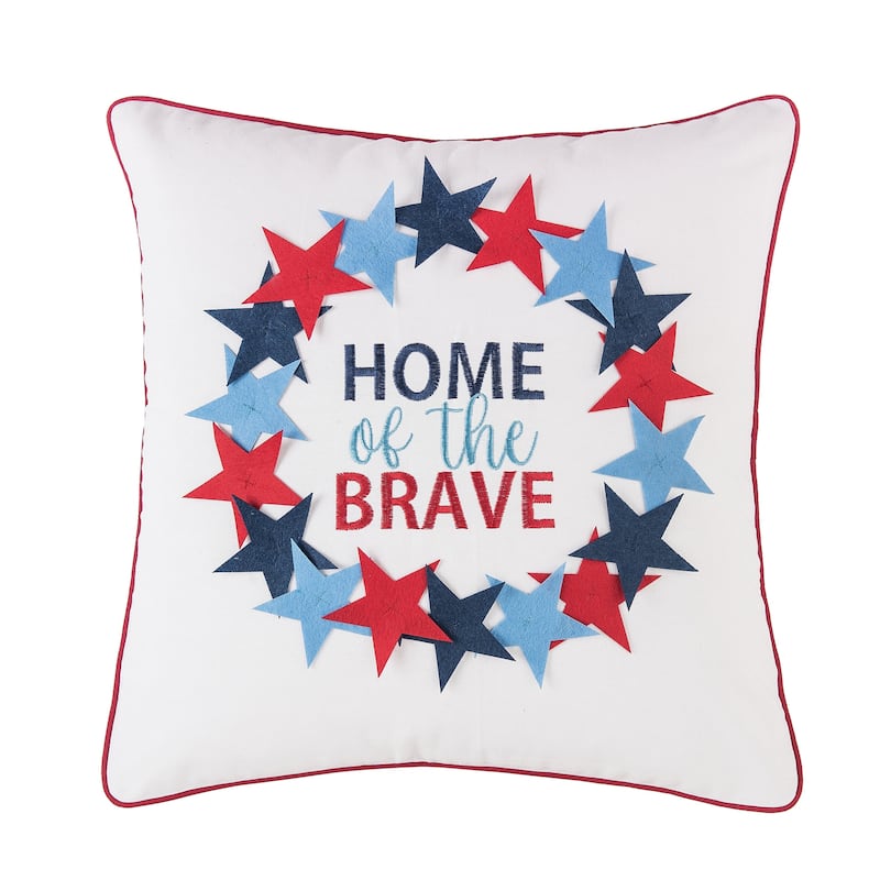 18" x 18" Patriotic "Home Of The Brave" Wreath Pattern Applique Accent Throw