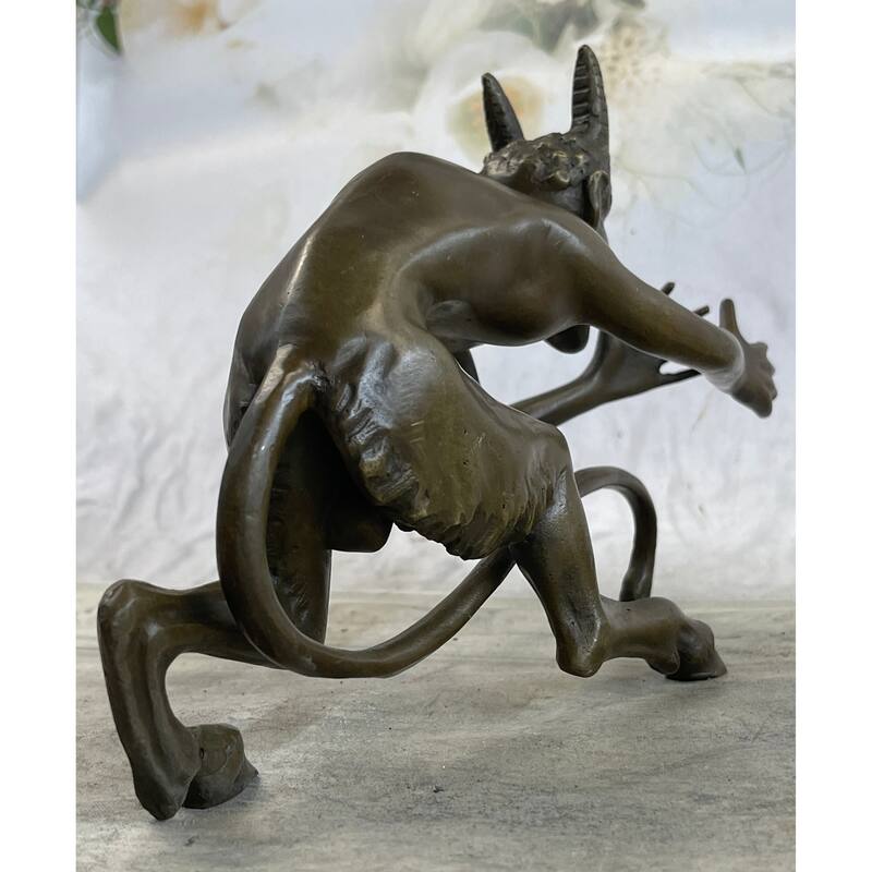 Greek Satyr Faun Demon Devil Horned Satan Bronze Figurine Statue Sculpture 6 Inches X 10 Inches