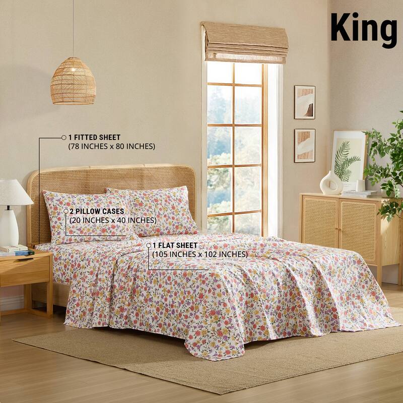 HLC.ME Floral Bed Sheets - Multi-Piece Bed Sheet Set - Wrinkle Resistant & Ultra Soft - Fits Mattresses up to 15 Inches Deep