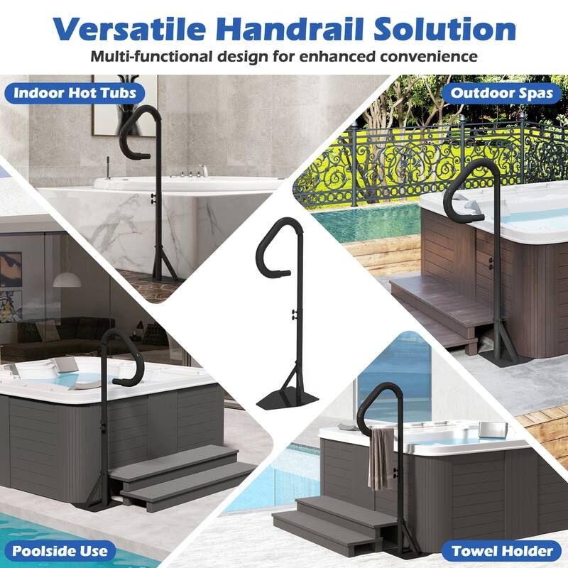 Domi Hot Tub Handrail, Aluminum Spa Hand Rail with 44"-60" Adjustable Height & 360° Swivel, Safety Side Handrails