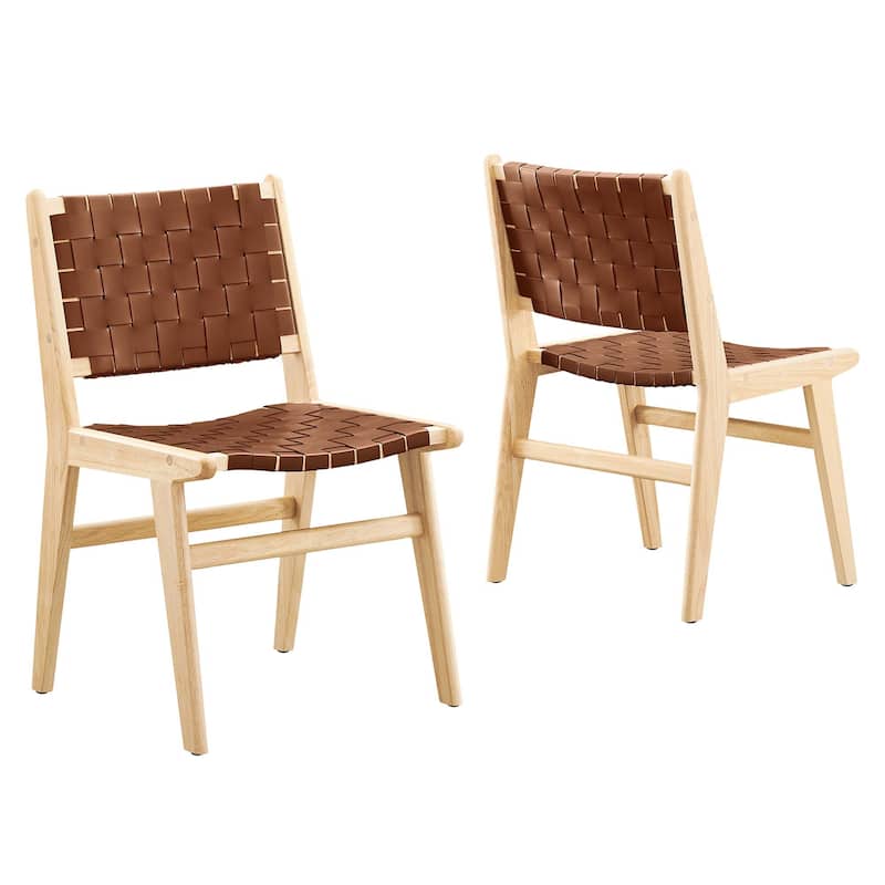 Saoirse Faux Leather Wood Dining Side Chair - Set of 2 - Natural - Brown