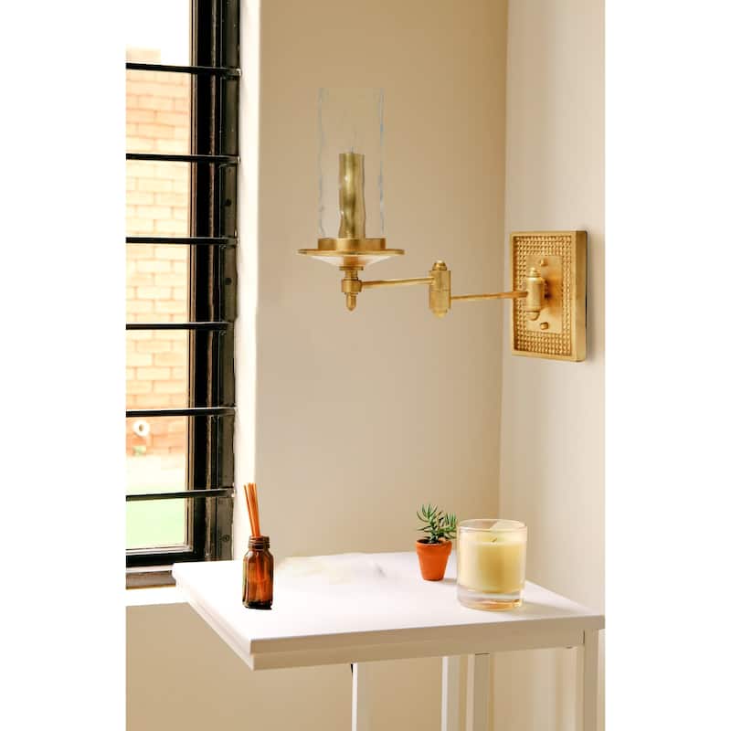 Metal and Glass Wall Sconce - 4.9"L x 17.8"W x 13.6"H