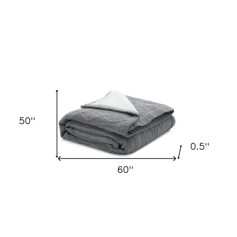 60" X 50" Light Gray Knitted Acrylic Throw Blanket