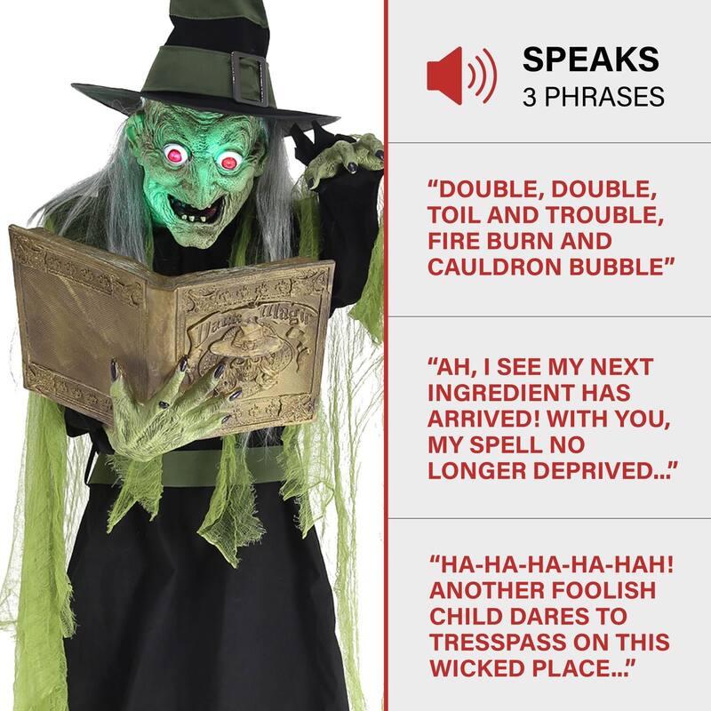 Haunted Hill Farm 6-Ft. Tall Motion-Activated Enchantress Witch, Premium Talking Halloween Animatronic, Plug-In