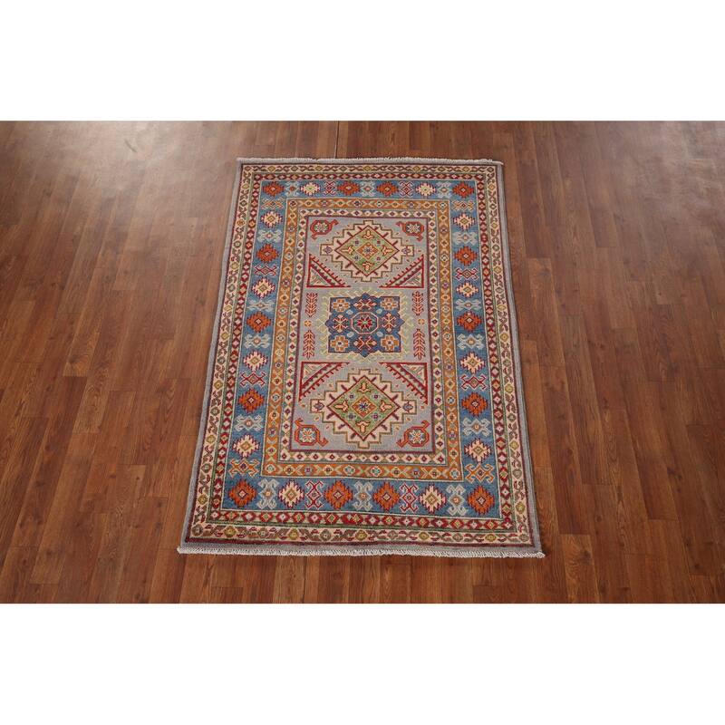Traditional Grey Kazak Foyer Rug Hand-Knotted Wool Carpet - 3'4" x 5'0"