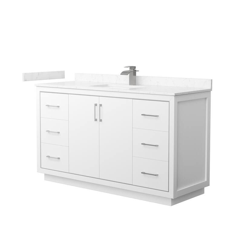 Wyndham Collection WCF1111-60S-VCA-MXX Icon 60" Free Standing Single - White / Carrara Cultured Marble Top / Brushed - Painted