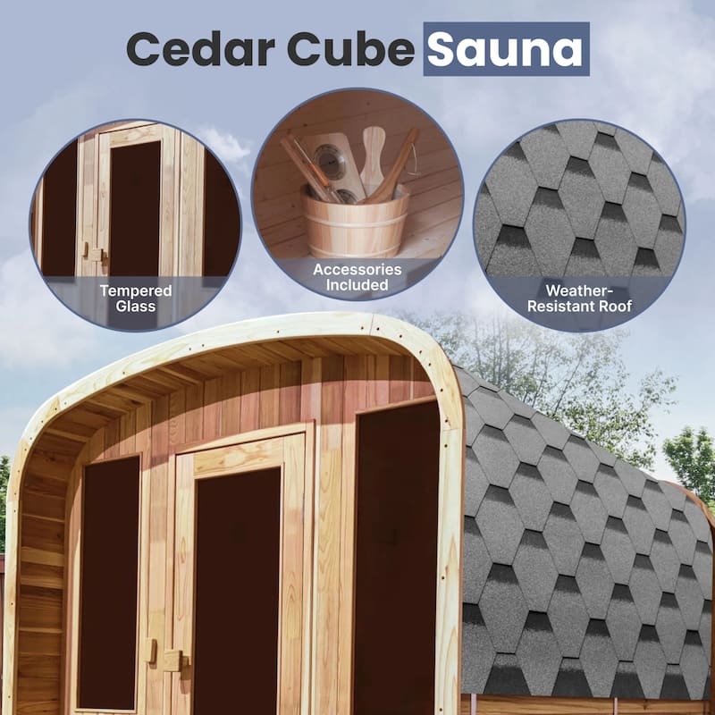 ALEKO 4 Person Rustic Cedar Rounded Square Sauna with Bitumen Roofing
